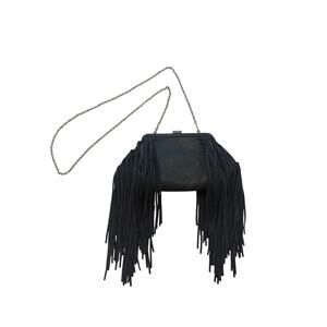 Zac Posen Black w Silver Detail Long Fringe Crossbody Clutch